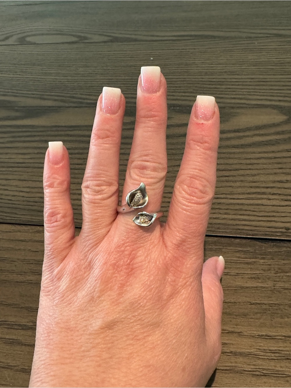 QVC Affinity Diamonds Sterling Silver Calla Lily Ring Size 8